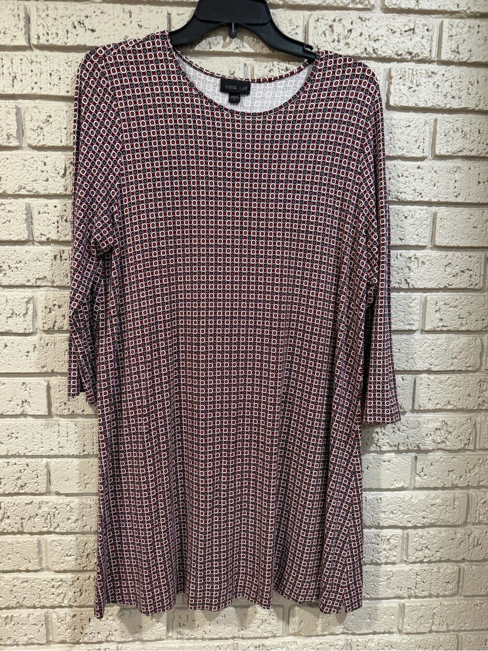 J Jill Wearever Dress) Slinky Stretchy Travel Comfort Geometric Print Sz M (8-10